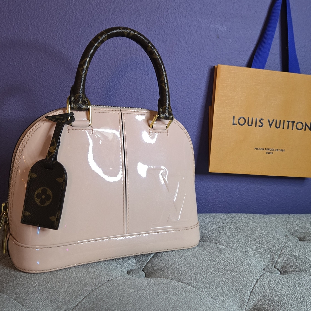 Louis Vuitton Glossy Pink Satchel with Dark Handles
